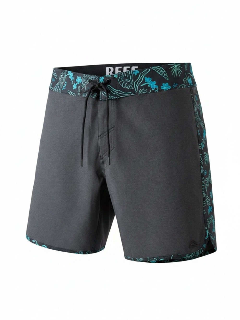 Reef Men's Black Board Shorts with Teal Floral Accents size 32